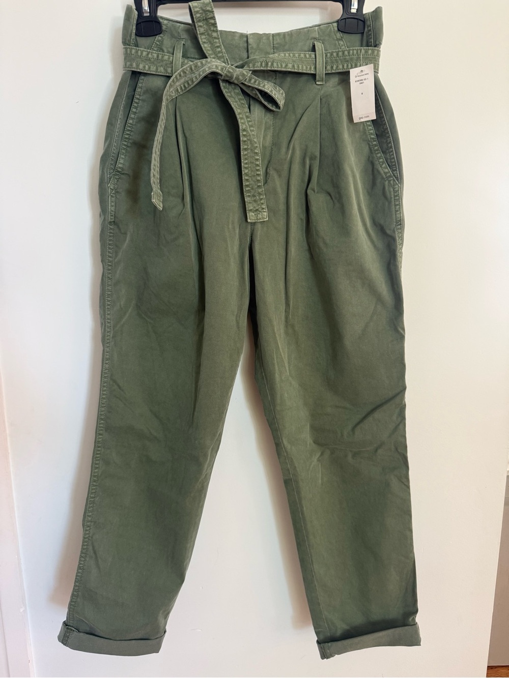 NWT GAP Olive Green High-Waist Paperbag Ankle Pants with Tie Belt